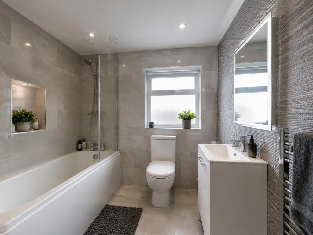 Before: Paint peeling above the bath. Illustrative example.