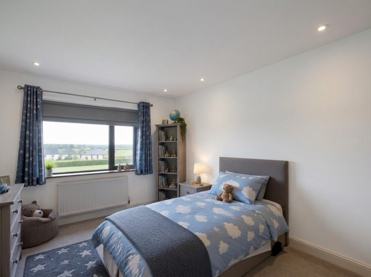 Before: Plain painted walls and ceiling. Illustrative example.
