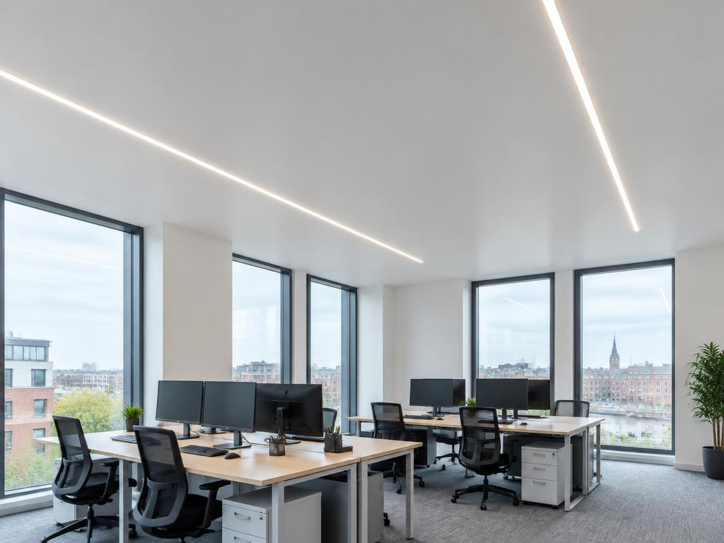 Office ceiling with integrated LED lines