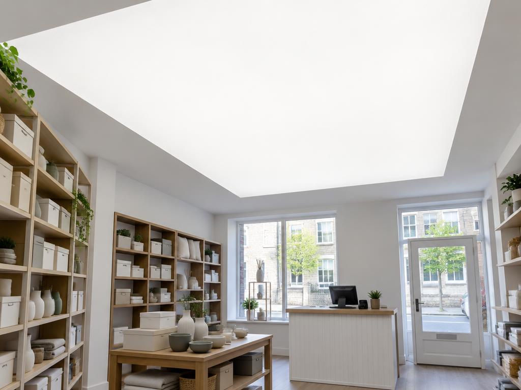 Backlit ceiling panel in a retail shop