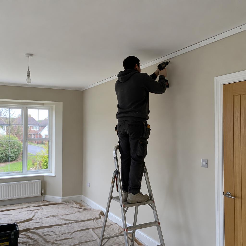 Slim aluminium frame fixed below the old ceiling