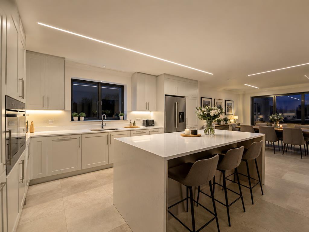Kitchen ceiling with linear LED