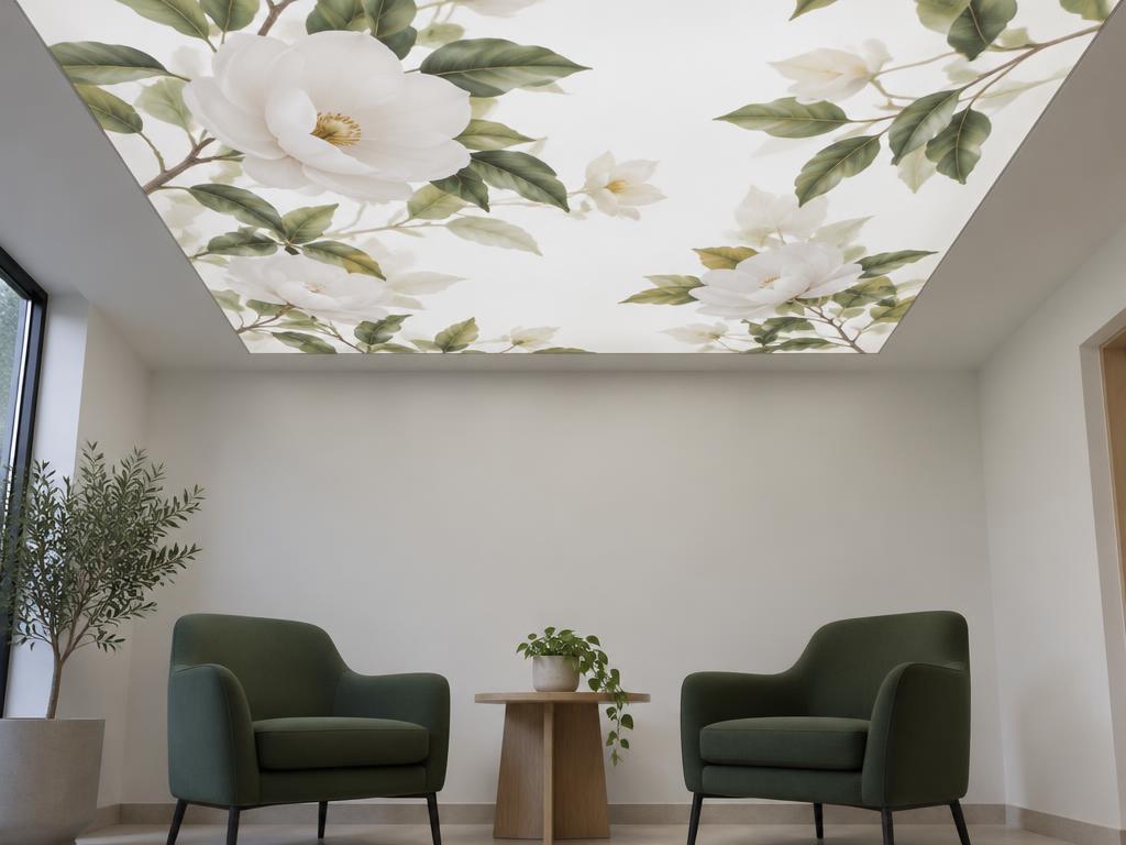 Backlit floral printed ceiling