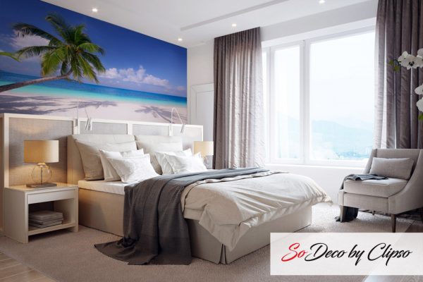 Modern Bedroom Interior Design with White Walls, Soft Beige Curtains, White Furniture and Large Wardrobe. 3d illustration.; Shutterstock ID 608038760