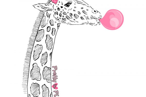 Hand drawn illustration of giraffe eating ice cream